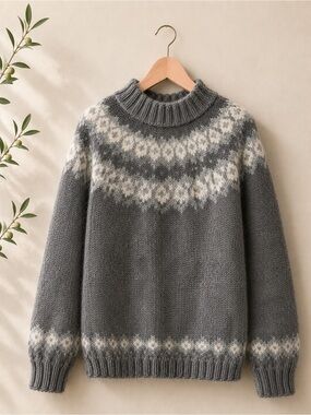 Women's Gray Nordic Yoke Crewneck Sweater